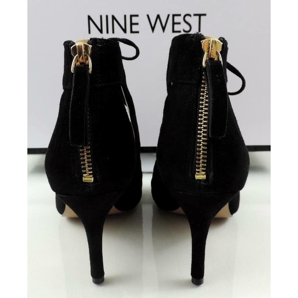 Nine West GALAXY Peep-Toe Lace-up Mid Heel Sandals Back Zip Suede Black Size 7.5 - Picture 7 of 8